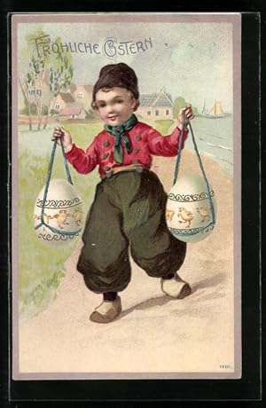Ansichtskarte Junge mit Ostereiern