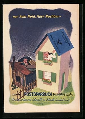 Bild des Verk�ufers f�r Ansichtskarte Mann ist neidisch aus seinen Nachbarn, der ein Postsparbuch der Deutschen Bundespost hat zum Verkauf von Bartko-Reher
