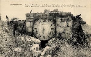 Ansichtskarte / Postkarte Montfaucon Doubs, Poste de Mitrailleuse, Le Cadran de l'Eglise servait ...