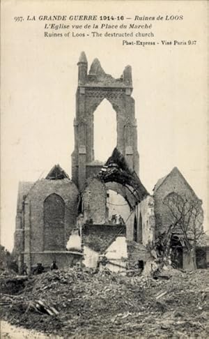 Ansichtskarte / Postkarte Loos Nord, Ruines, l'Eglise vue de la Place du Marche, la Grande Guerre...