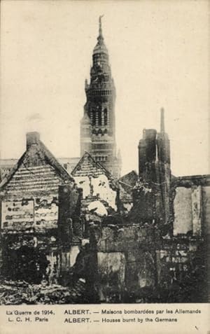 Ansichtskarte / Postkarte Albert Somme, Maisons bombardees par les Allemands, 1914