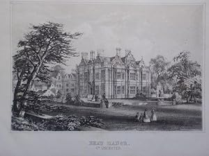 Original Antique Lithograph Illustrating Beau Manor, Leicester, From Visitation of Seats By J. B....