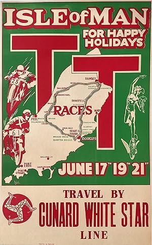 Original Vintage Poster - Isle of Man for Happy Holidays, TT Races June 17th 19th 21st - Travel b...