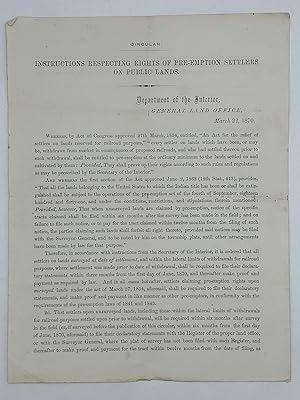 INSTRUCTIONS RESPECTING RIGHTS OF PRE-EMPTION SETTLERS OF PUBLIC LANDS
