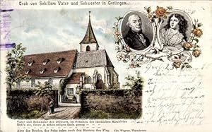 Bild des Verkufers fr Litho Gerlingen in Wrttemberg, Kirche, Grab v. Schillers Vater u. Schwester zum Verkauf von akpool GmbH