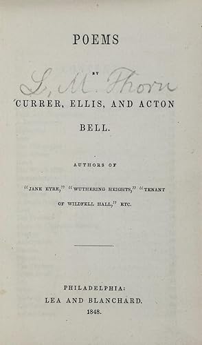 Image du vendeur pour [Bronte, Charlotte and Emily- Very Scarce First American Issue] Poems mis en vente par Nudelman Rare Books