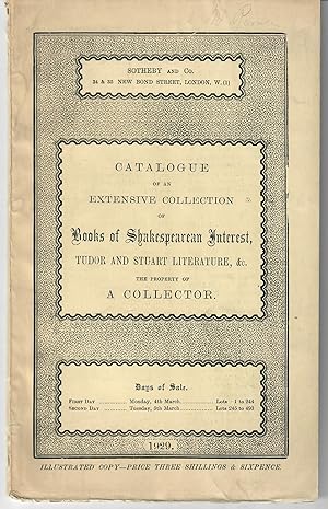 Catalogue of an Extensive Collection of Books of Shakespearean Interest, Tudor and Stuart Literat...