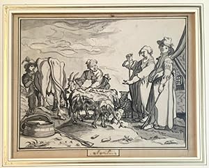 Framed antique drawing | Allegory of the month of April, ca. 1780, 1 p.