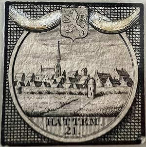 Miniature etching ca 1800 | City view etching of Hattem 21, 35 x 35 mm.