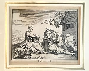 Framed antique drawing | Allegory of the month of October, ca. 1780, 1 p.