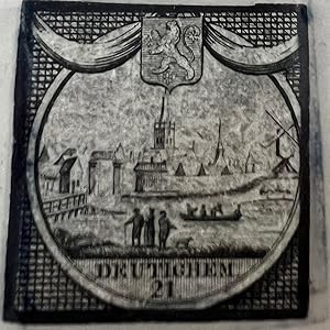 Miniature etching ca 1800 | City view etching of Deutighem 21 [Doetinchem], 35 x 35 mm.