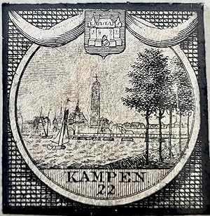 Miniature etching ca 1800 | City view etching of Kampen 22, 35 x 35 mm.
