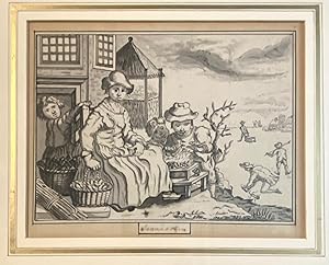 Framed antique drawing | Allegory of the month of January, ca. 1780, 1 p.