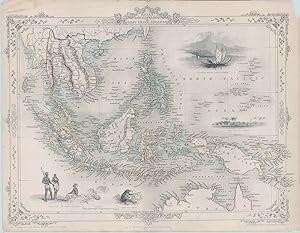 Malay Archipelago, or East India Islands, antique map with vignette views