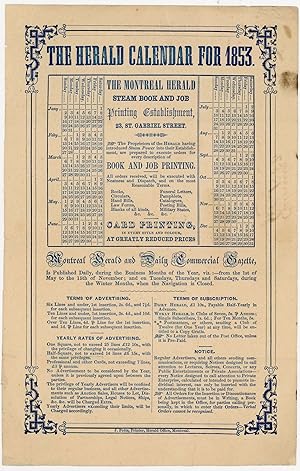 Advertising Calendar Montreal Herald and Daily Commercial Gazette Calendar 1853