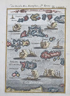 Cyclades Greek Islands Anafi Santorini Ios Sailing Ships 1686 Mallet map