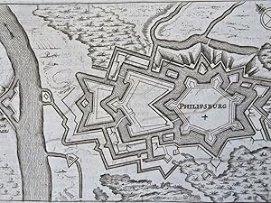Philippsburg Germany Holy Roman Empire Fortified City 1700's engraved city plan