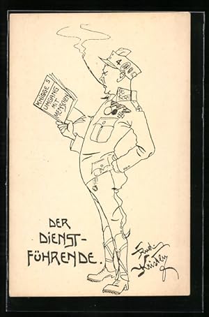 Seller image for Knstler-Ansichtskarte Rud. Kristen: Deutschmeister Witwen- und Waisen-Stiftung, Der Dienstfhrende, Knigge for sale by Bartko-Reher