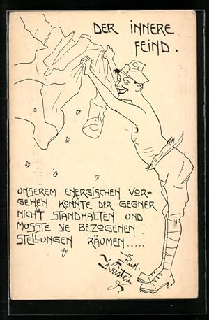 Seller image for Knstler-Ansichtskarte Rud. Kristen: Der innere Feind, Soldat mit ausgezogenem Hemd for sale by Bartko-Reher