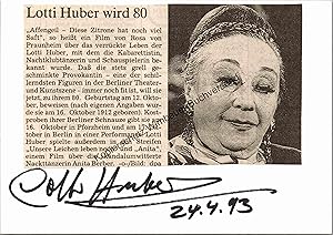 Seller image for Original Autogramm Lotti Huber (1912-1998) /// Autograph signiert signed signee for sale by Antiquariat im Kaiserviertel | Wimbauer Buchversand