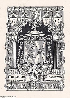 Gothic Armorial bookplate by A.E. Kelsey : Ex Libris Episcopi Plymuten, coat of arms crested by a...
