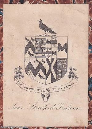 Heraldic Crest Bookplate. John Stratford Kirwan. Undated, but from the design likely mid 19th cen...