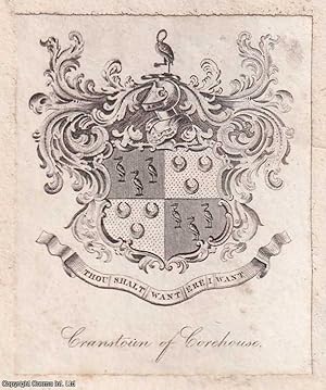 Heraldic Crest Bookplate. George Cranstoun, Lord Corehouse. Scottish advocate, judge and satirist...
