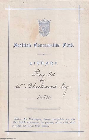 Decorative Bookplate. Scottish Conservative Club Library. Presented by W. Blackwood, Esq., 1884.