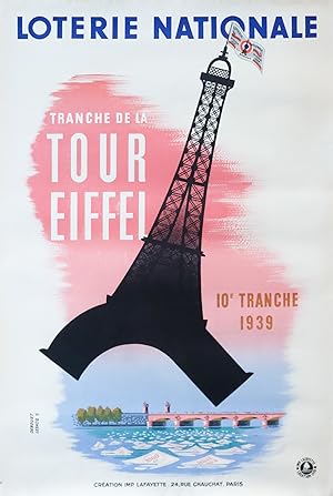 1939 French Loterie Nationale Poster - Eiffel Tower, Tour Eiffel