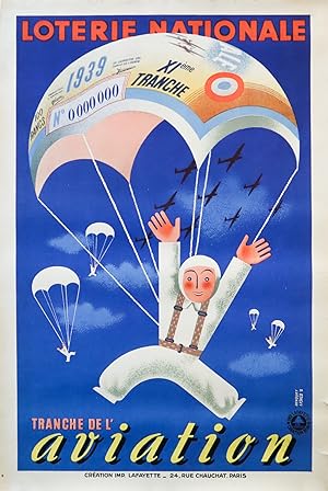 1939 French Loterie Nationale Poster - Aviation (Parachute)