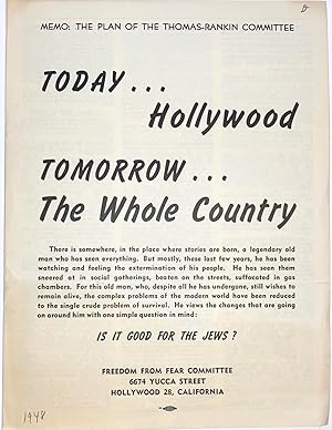 Memo: The plan of the Thomas-Rankin Committee. Today. Hollywood. Tomorrow. the whole country