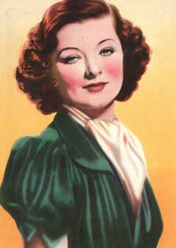 Card with color plate of actress Myrna Loy
