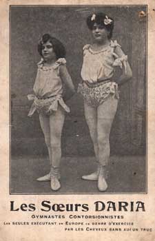 French postcard with plate of 'Les Soeurs Daria: Gymnastes Contorsionnistes.'