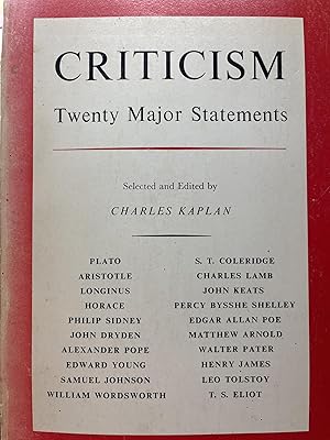 Imagen del vendedor de 1964 PB Criticism : Twenty Major Statements by Selected and Edited By Charles Kaplan a la venta por Miki Store