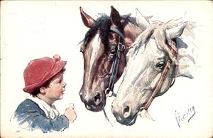 Künstler Ansichtskarte / Postkarte Feiertag, Karl, Kind und zwei Pferde - BKWI 192-5