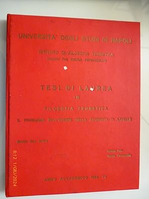 Università degli Studi di Napoli, Istituto di Filosofia Teoretica TESI DI LAUREA IN FILOSOFIA TEO...