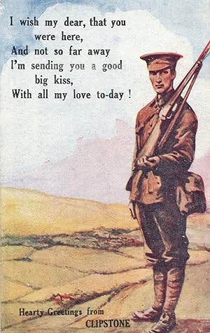 Military WW1 Soldier Greetings From Clipstone Nottingham Postcard