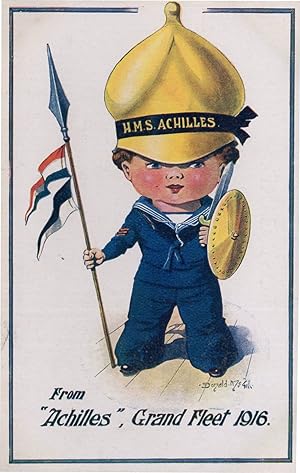 HMS Achilles Military War Ship Donald McGill WW1 1916 Comic Postcard