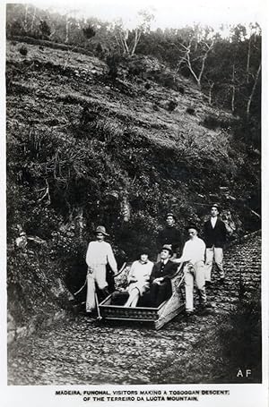 Madeira Funchal Visitors Toboggan Descent Mountain Spain RPC Postcard