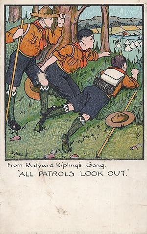 All Patrols Look Out Rudyard Kipling Old Boy Scouts Scouting Comic Postcard