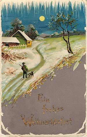 Man Hunting Dog Rifle German Painting Greetings Postcard