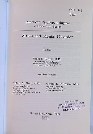 Bild des Verkufers fr Stress and Mental Disorder American Psychopathological Association Series zum Verkauf von books4less (Versandantiquariat Petra Gros GmbH & Co. KG)