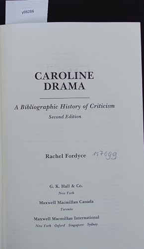 Bild des Verkufers fr Caroline drama. A bibliographic history of criticism. zum Verkauf von Antiquariat Bookfarm