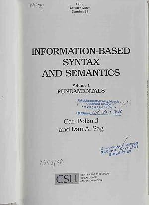 Seller image for Information-Based Syntax and Semantics - VOLUME 1: Fundamentals. for sale by books4less (Versandantiquariat Petra Gros GmbH & Co. KG)