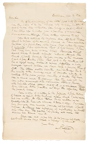A Letter Written by the Publisher Hezekiah Niles Discussing the Missouri Compromise, Slavery and ...