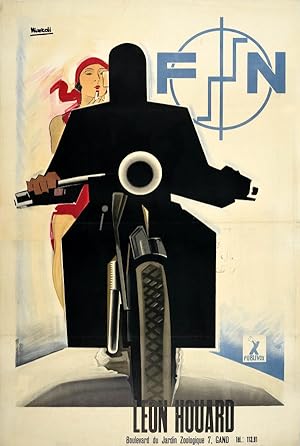 Seller image for Leon Houard Art Deco Fabrique Nationale Motorcycles for sale by AntikBar Original Vintage Posters