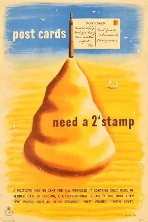 Immagine del venditore per Post Cards Need A 2d Stamp GPO Beach venduto da AntikBar Original Vintage Posters