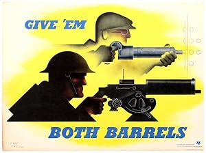 Seller image for Give 'Em Both Barrels WWII Jean Carlu for sale by AntikBar Original Vintage Posters