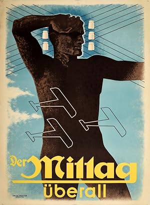 Seller image for Aviation Art Deco Der Mittag Newspaper for sale by AntikBar Original Vintage Posters