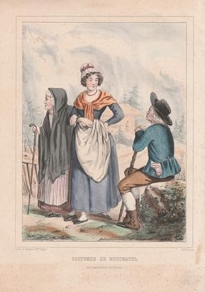 Seller image for Costumes de Neuchatel. Altkolorierte Original-Lithographie von Deveria "d'apr�s le Croquis de M. Ellger". for sale by Antiquariat Dennis R. Plummer